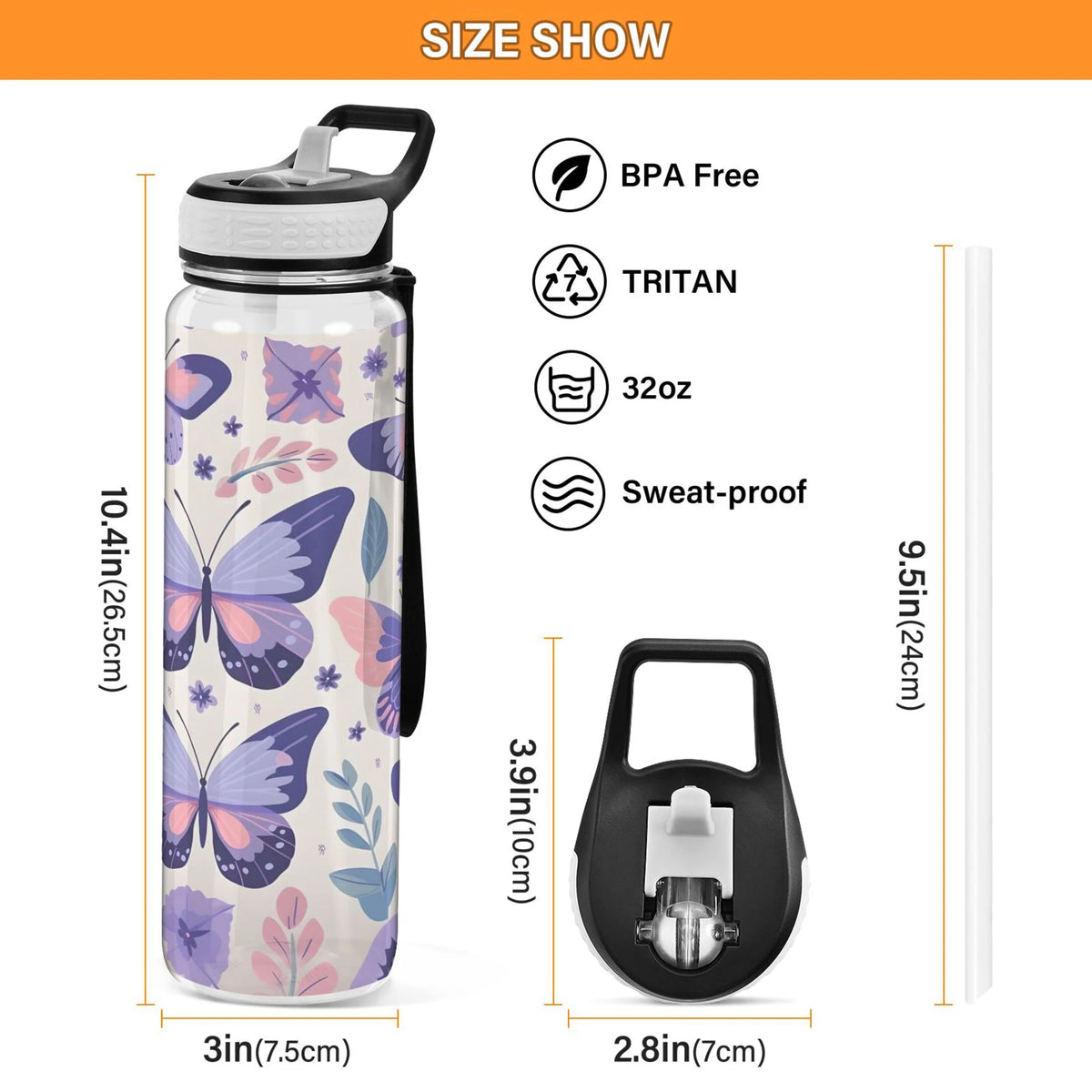 Purple 32oz Tritan Water Bottle with Straw Leakproof BPA Free Clear M160570