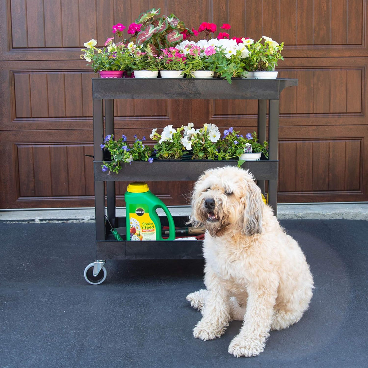 Black 3 Shelf Mobile Utility Tub Cart with Handle Y864