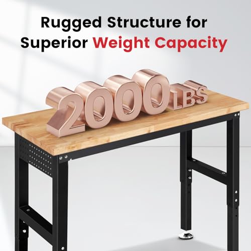 48 Inch Adjustable Height Rubberwood Workbench K833629