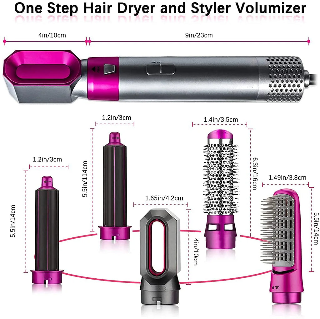 Purple 5-in-1 Electric Hair Dryer Brush with Detachable Brush Heads O40288