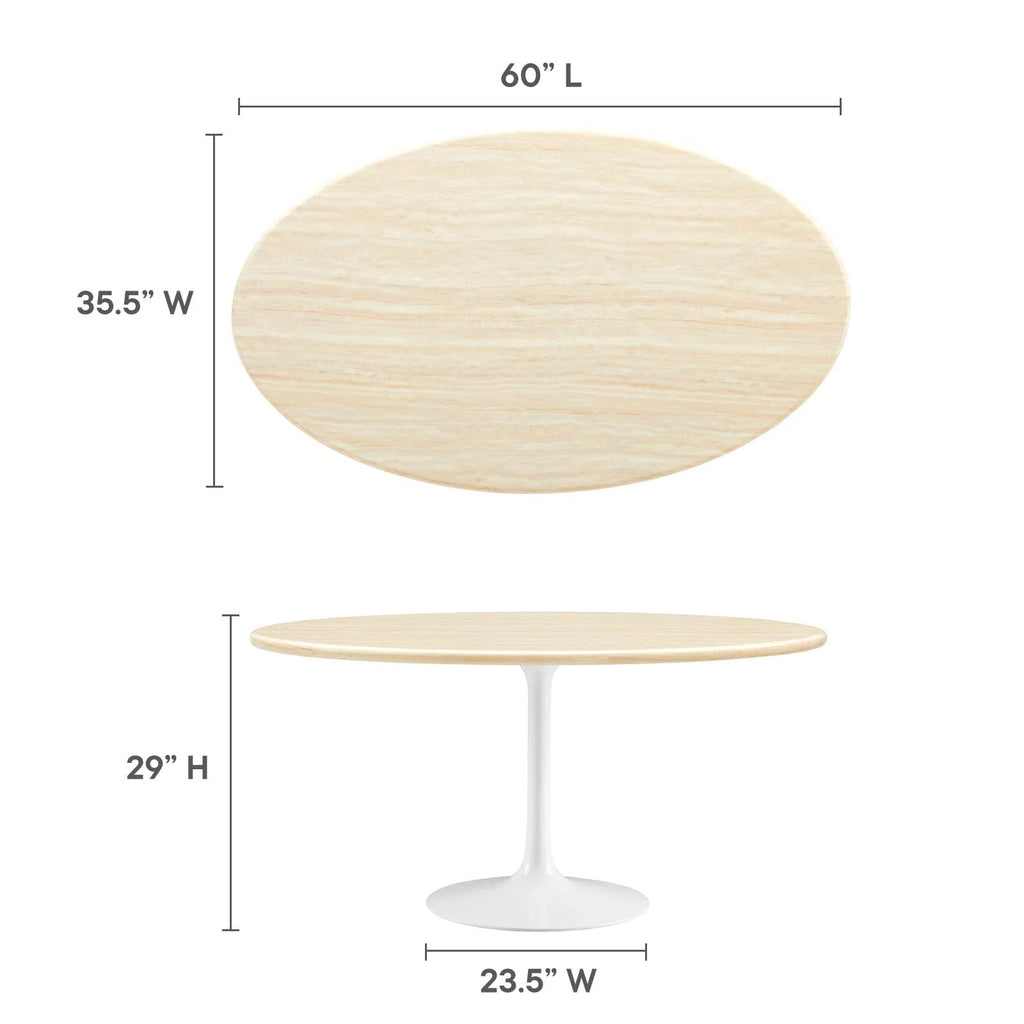 White Oval Artificial Travertine Dining Table Z665967