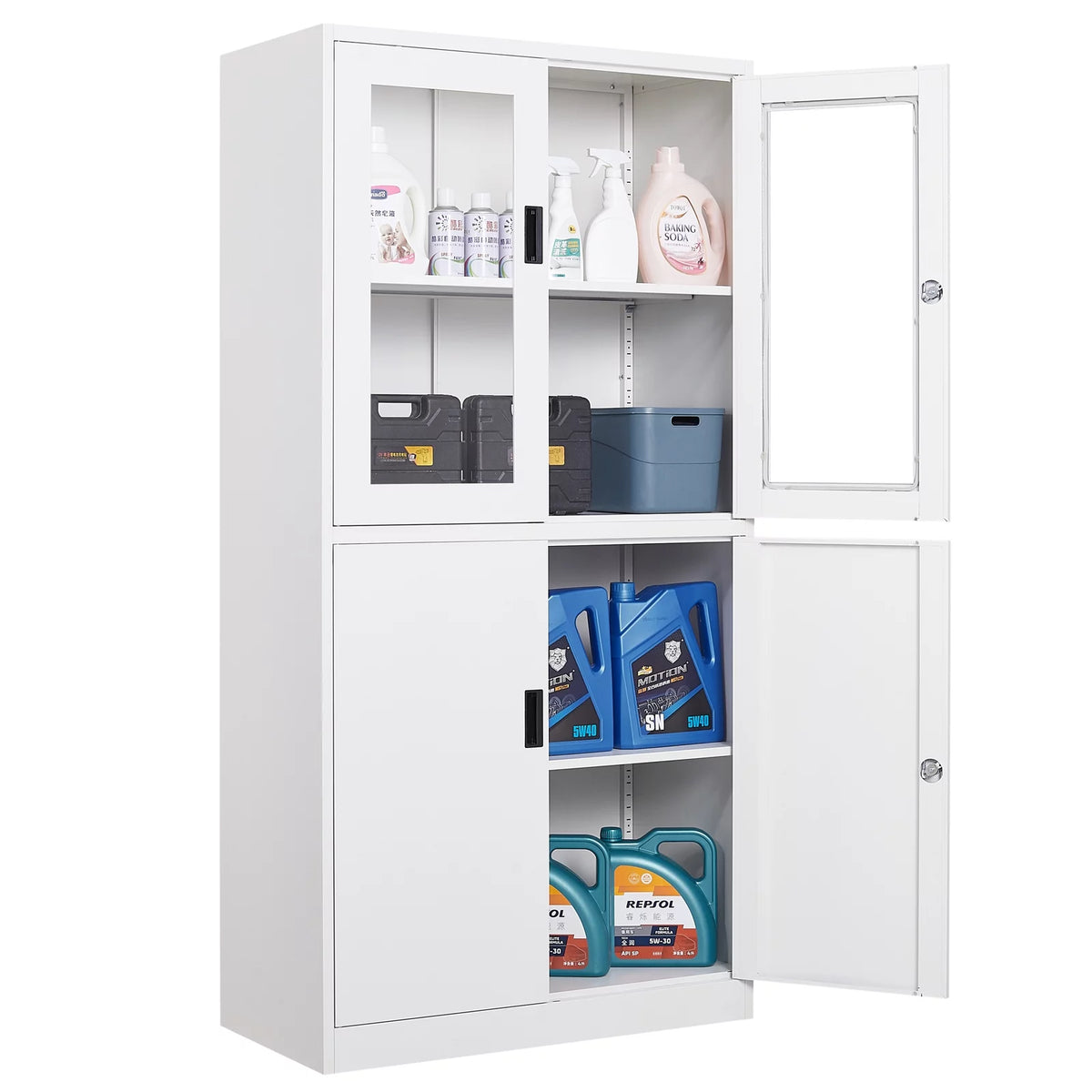 Metal Storage Cabinet with Glass Lockable Door and 2 Adjustable Shelves F52716