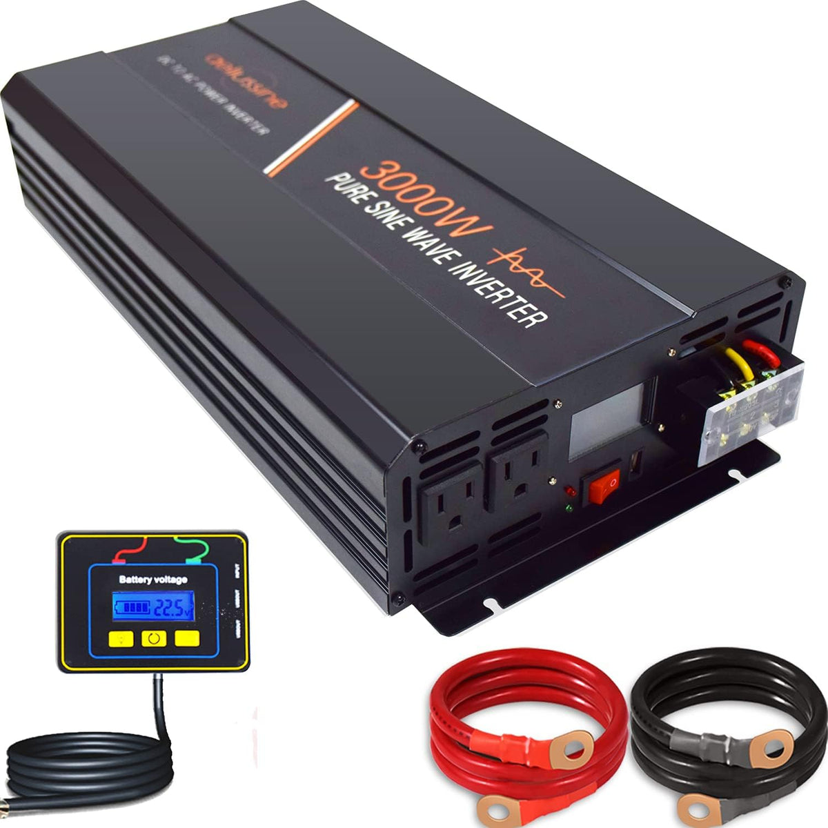 3000 Watt Pure Sine Wave Power Inverter 24 Volt DC to AC 110V 120V with LCD Display Remote Switch Y442