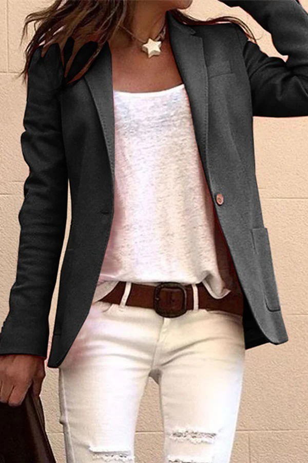 Casual Solid Button Turn-back Collar Outerwear W5519