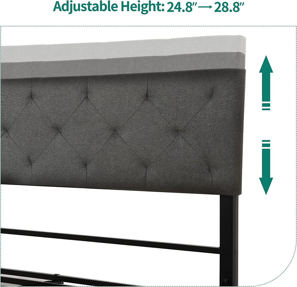 Queen Size Metal Bed Frame with Upholstered Headboard A990259