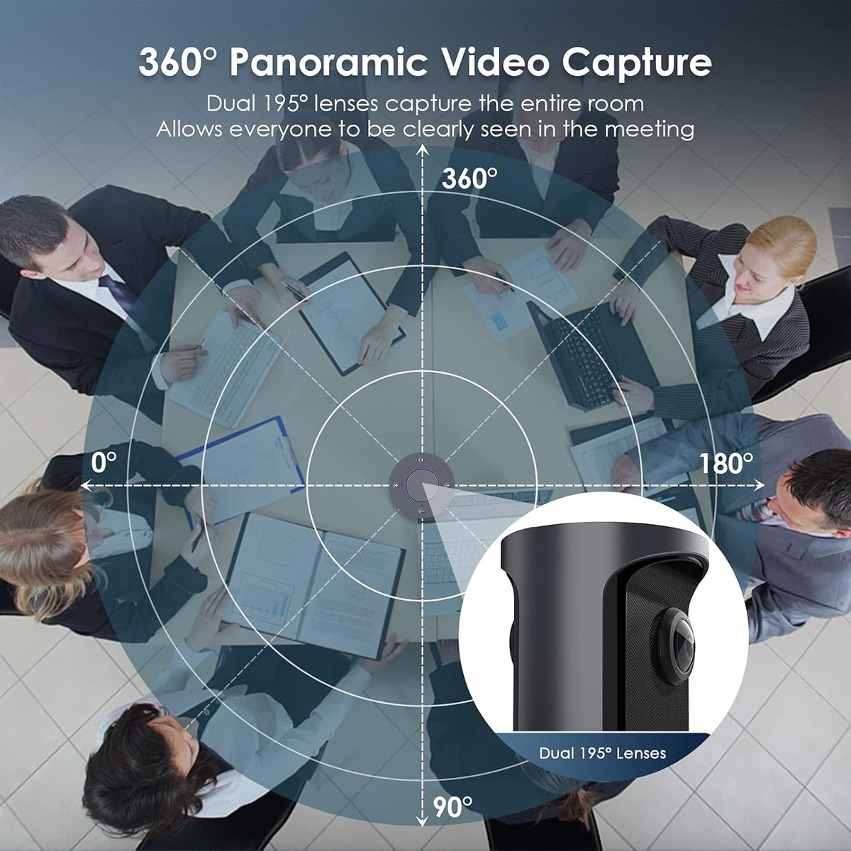 8K 360-Degree Video Conference Camera with 8 Noise-Cancelling Microphones and Speaker O848221