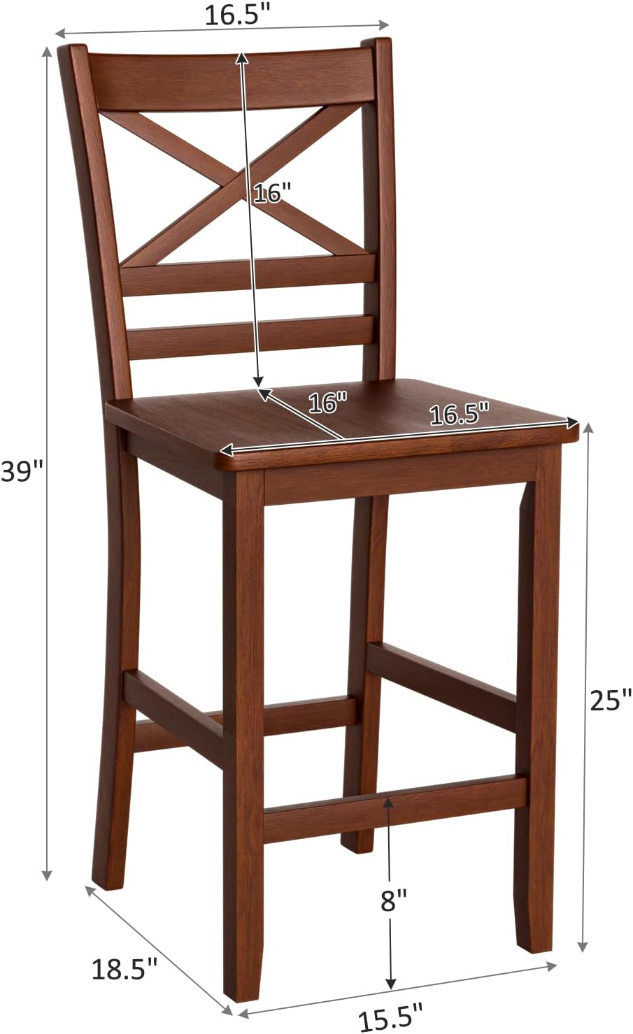 Set of 2 25'' Counter Height Bar Stools with Wooden Backrest R5913