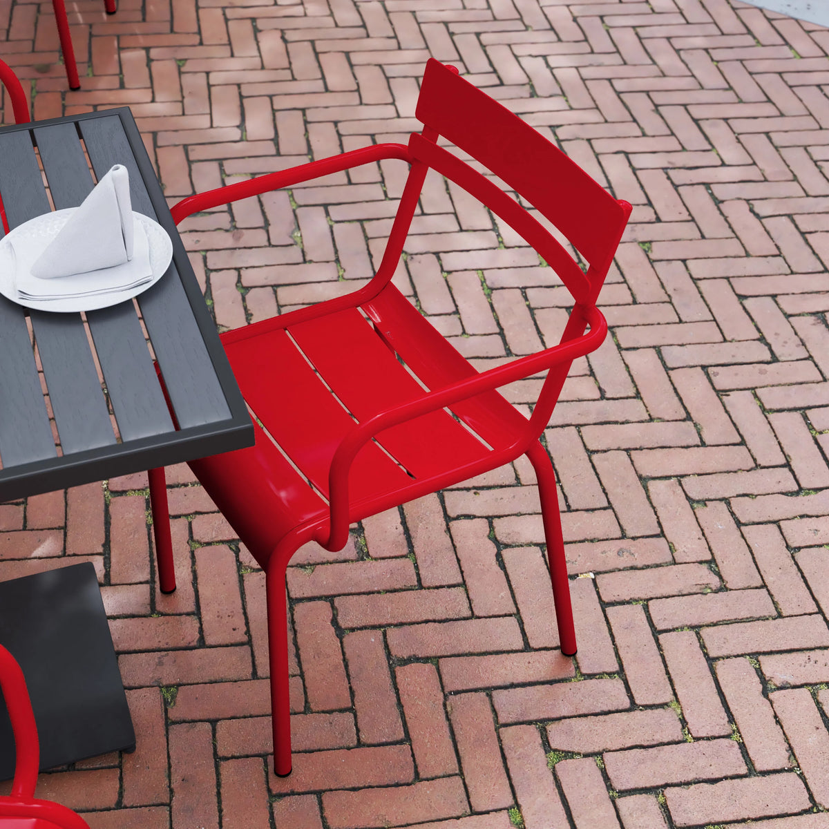 Red Steel Stackable Indoor-Outdoor Chair with Arms M352
