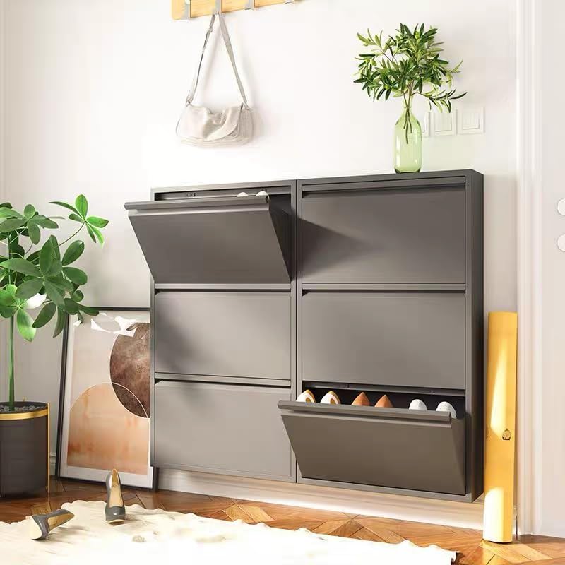 Black Grey Shoe Cabinet with 3 Flip Drawers Y2226