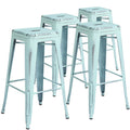 30'' High Backless Distressed Green-Blue Metal Barstool L9274