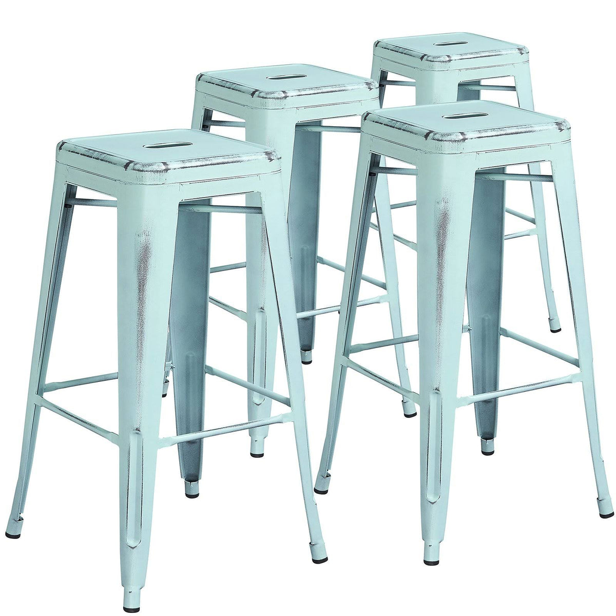 30'' High Backless Distressed Green-Blue Metal Barstool L9274