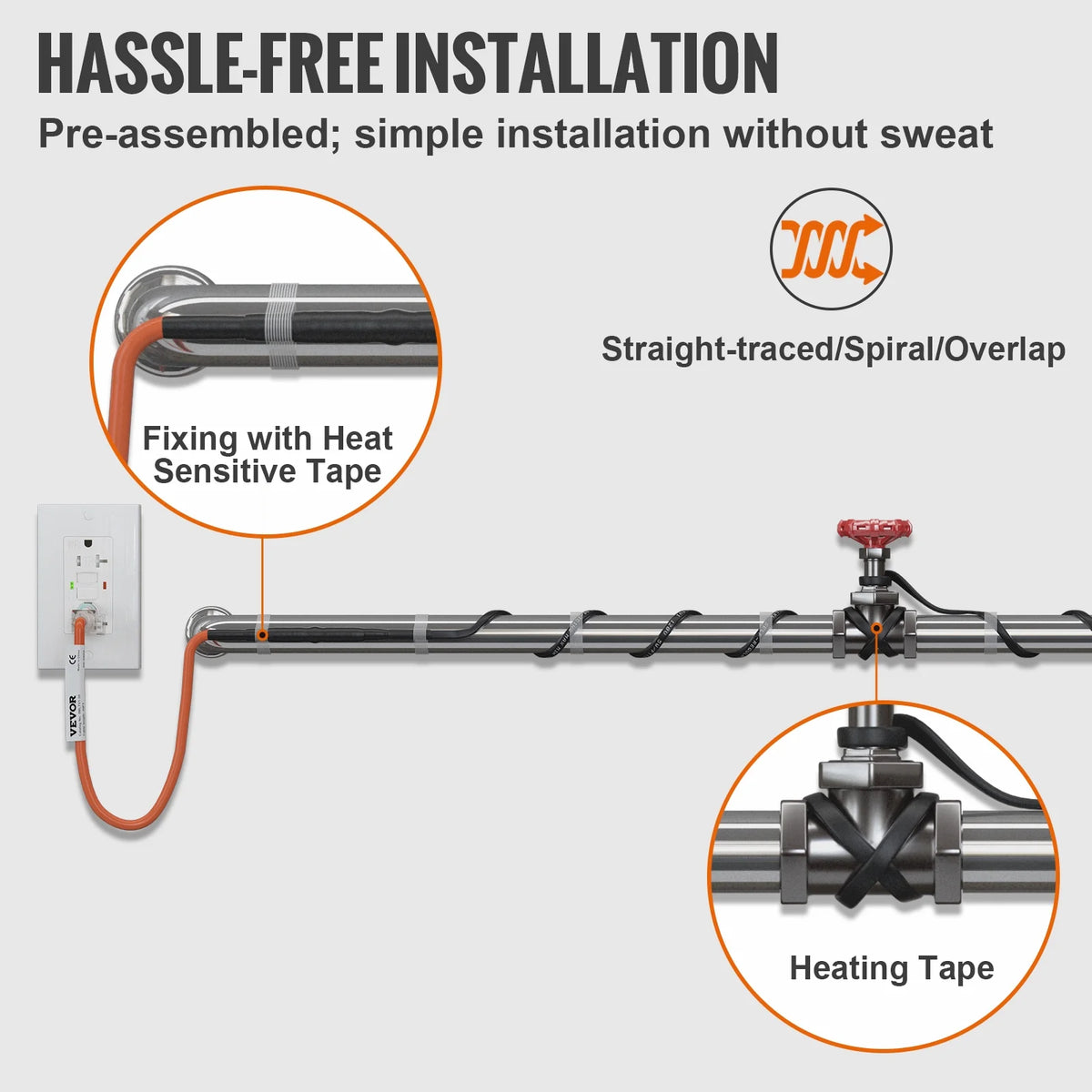 18-feet 5W/ft Self-Regulating Pipe Heating Cable D166186