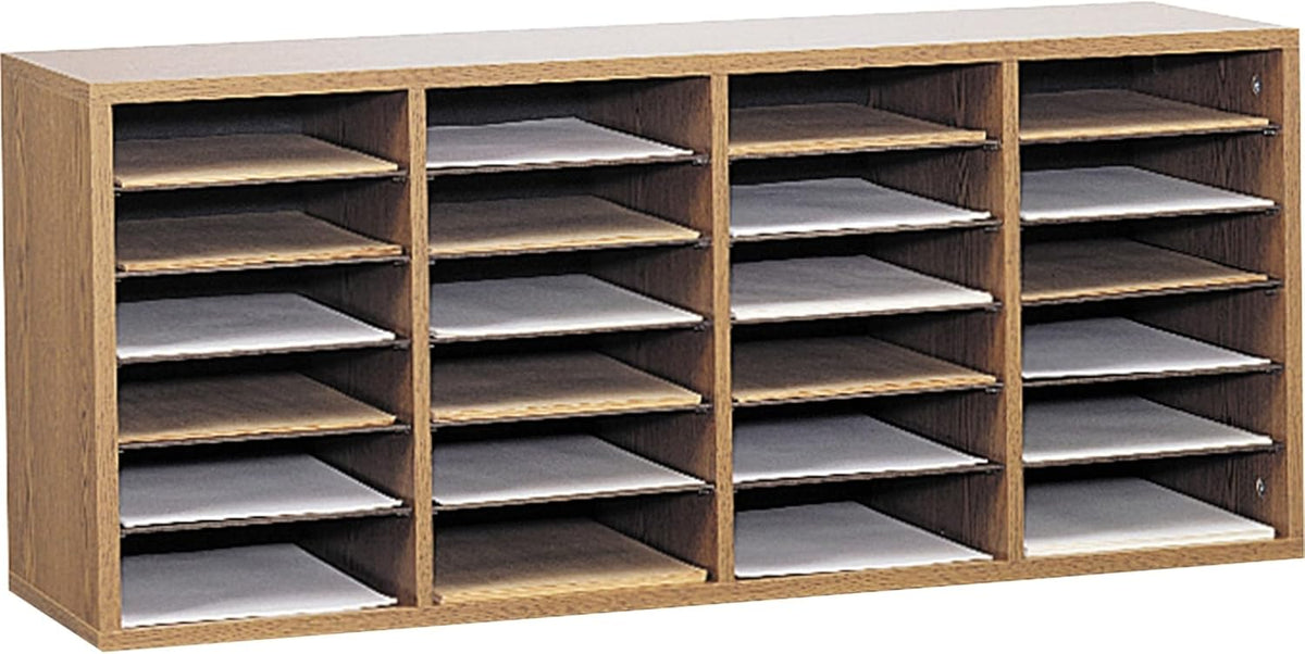 Medium Oak Wood Literature Organizer, 24 Compartment, Stackable Z713