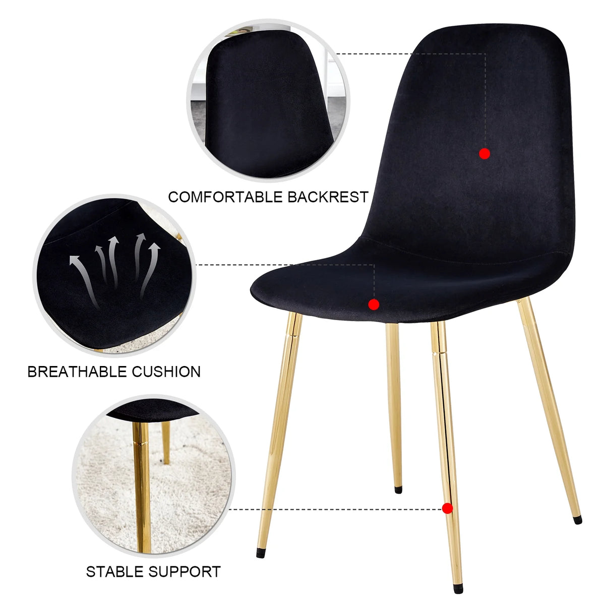 Set of 4 Velvet Dining Chairs with Golden Metal Legs J146858