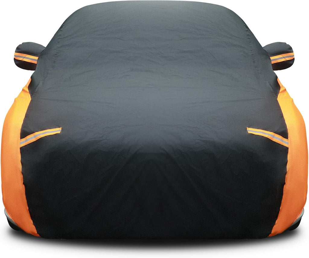 Black Orange Waterproof Full Car Cover for Sedan Length 194-208'' Height 59'' Q7088