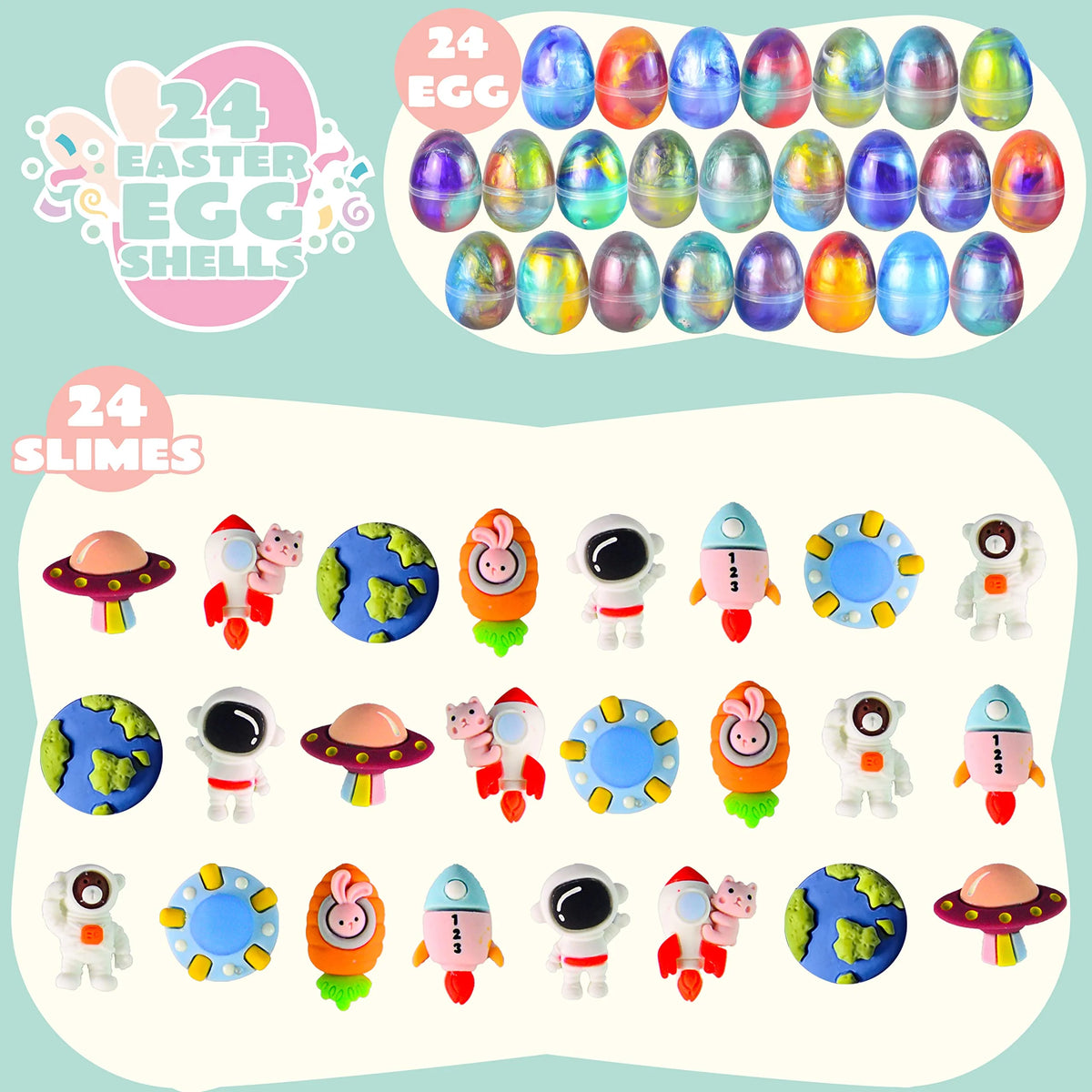 24 Packs Galaxy Slime Eggs with Putty Slime and Toys K40329