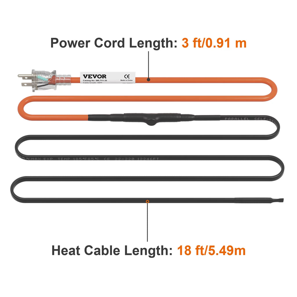 18-feet 5W/ft Self-Regulating Pipe Heating Cable D166186