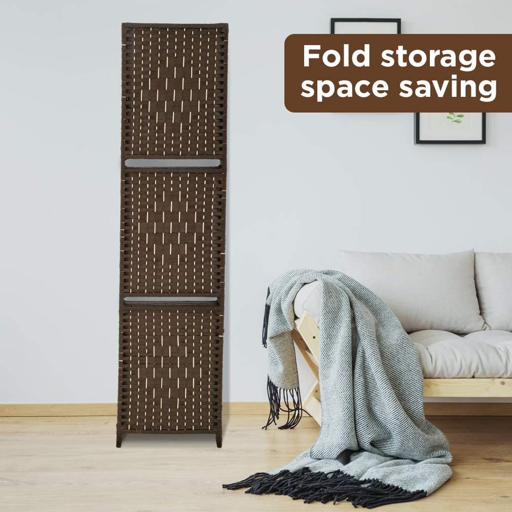6 Ft Tall Wooden Folding Privacy Screen 6 Panel Room Divider with Shelves N6520