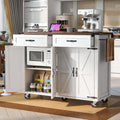 White Kitchen Island with Power Outlet and Drop Leaf X636