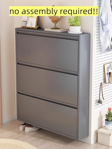 Black Grey Shoe Cabinet with 3 Flip Drawers Y2226
