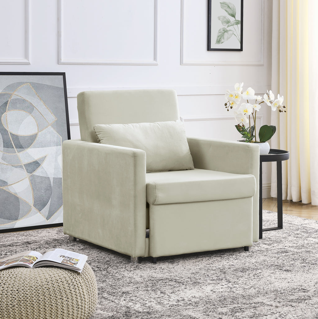 Beige Velvet Convertible Chair Bed L23317