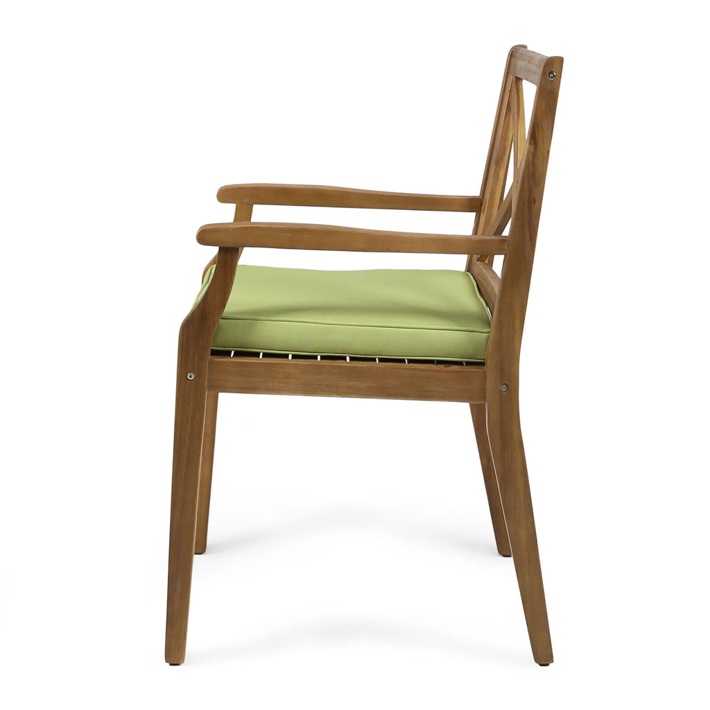 Teak and Green Wooden Patio Dining Arm Chair Set of 2 A506285