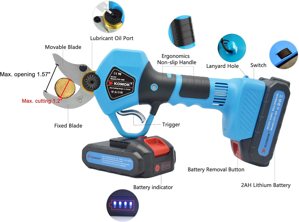 Cordless Electric Pruning Shears with 2Ah Lithium Battery, 30MM Cutting Diameter F757