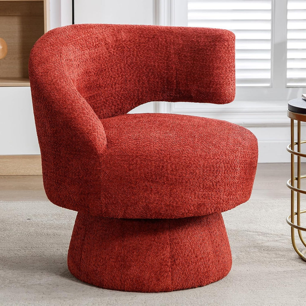 Round Swivel Fuzzy Teddy Barrel Accent Chair D88141