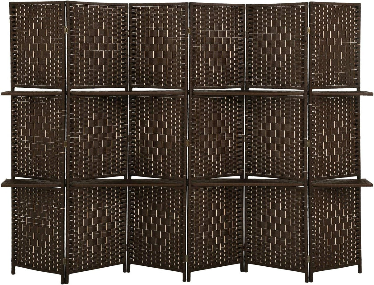 6 Ft Tall Wooden Folding Privacy Screen 6 Panel Room Divider with Shelves N6520