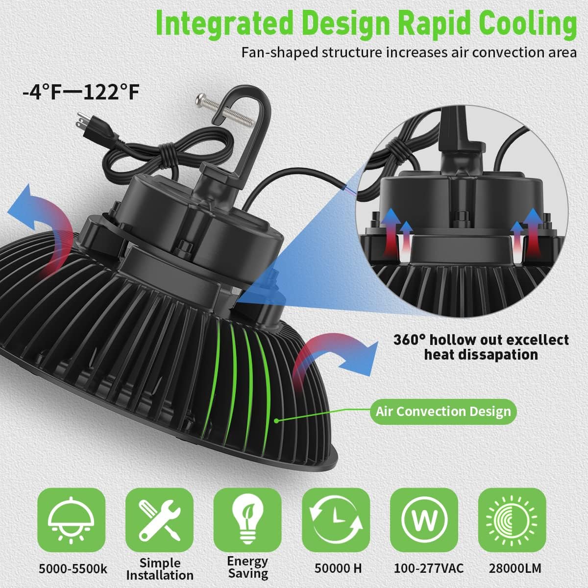 200W Dimmable LED High Bay Light, 28000LM, 100-277V, 5000-5500K, IP65 Waterproof R745368