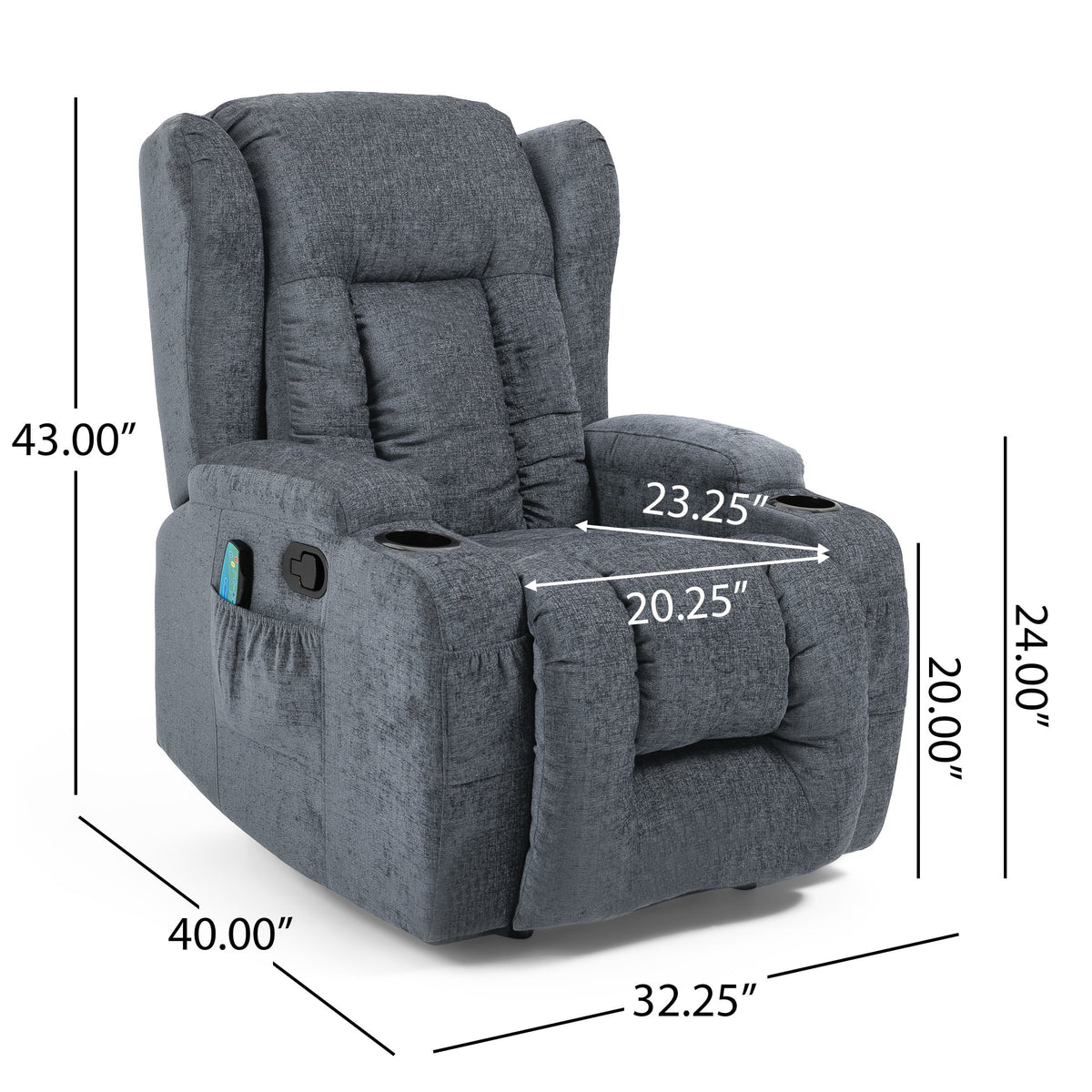 Charcoal Fabric Tufted Massage Recliner D605305