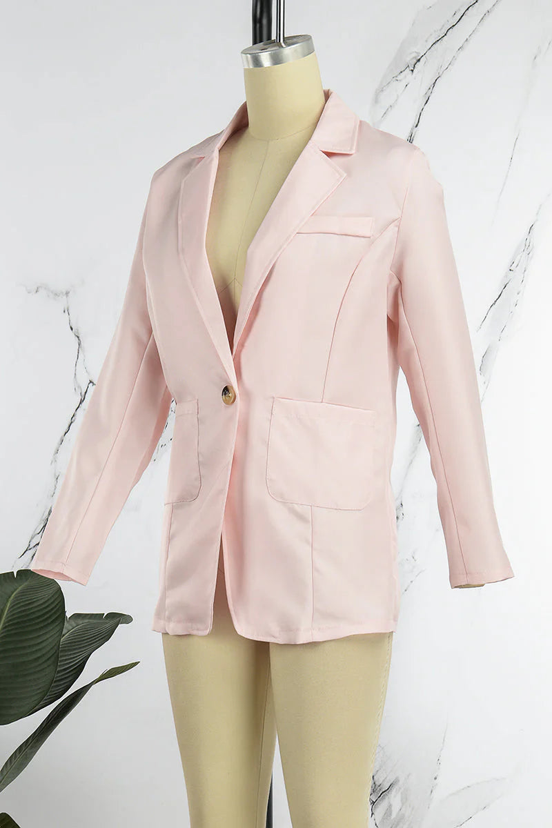 Casual Solid Button Turn-back Collar Outerwear W5519