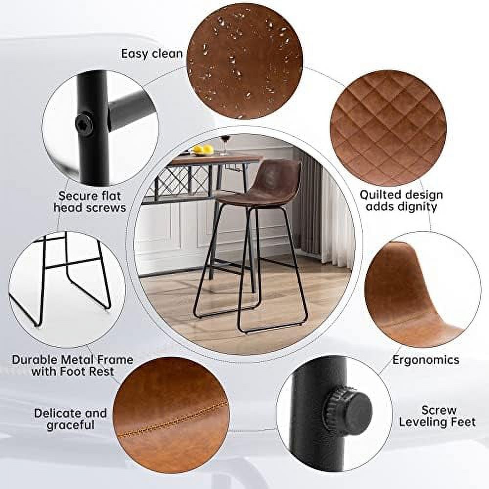 Faux Leather Dining Chairs Set of 2 Barstools with Backs Y8002