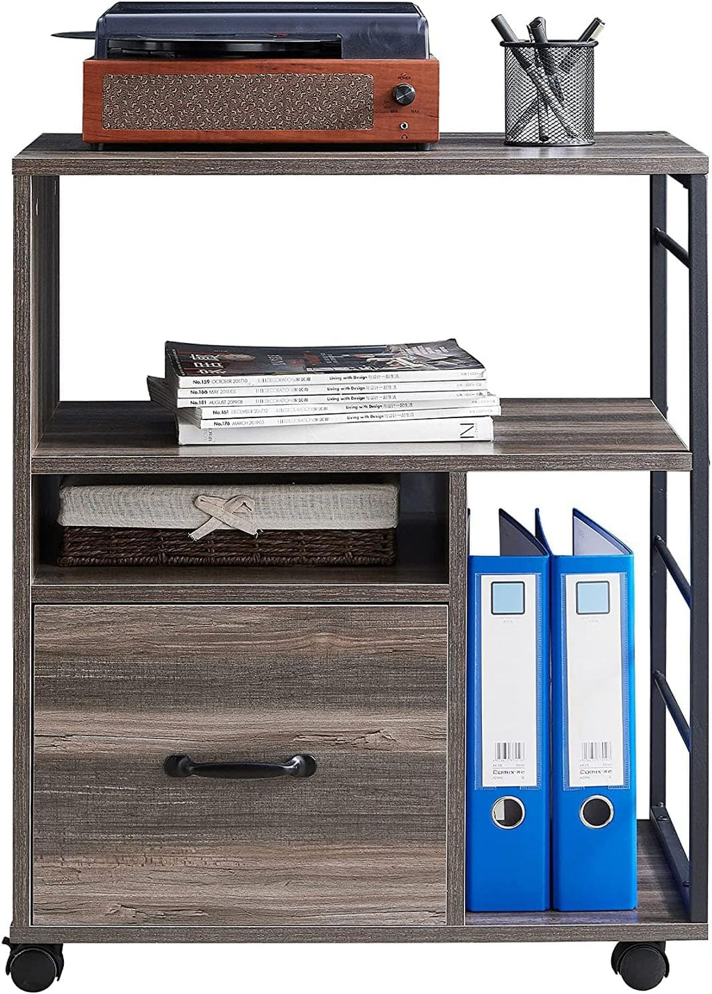 Retro Grey Mobile File Cabinet with Drawer O81994