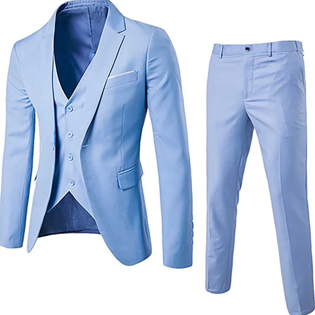Sky Blue Men’s Slim Fit 3-Piece Suit Jacket Vest & Pant N52876