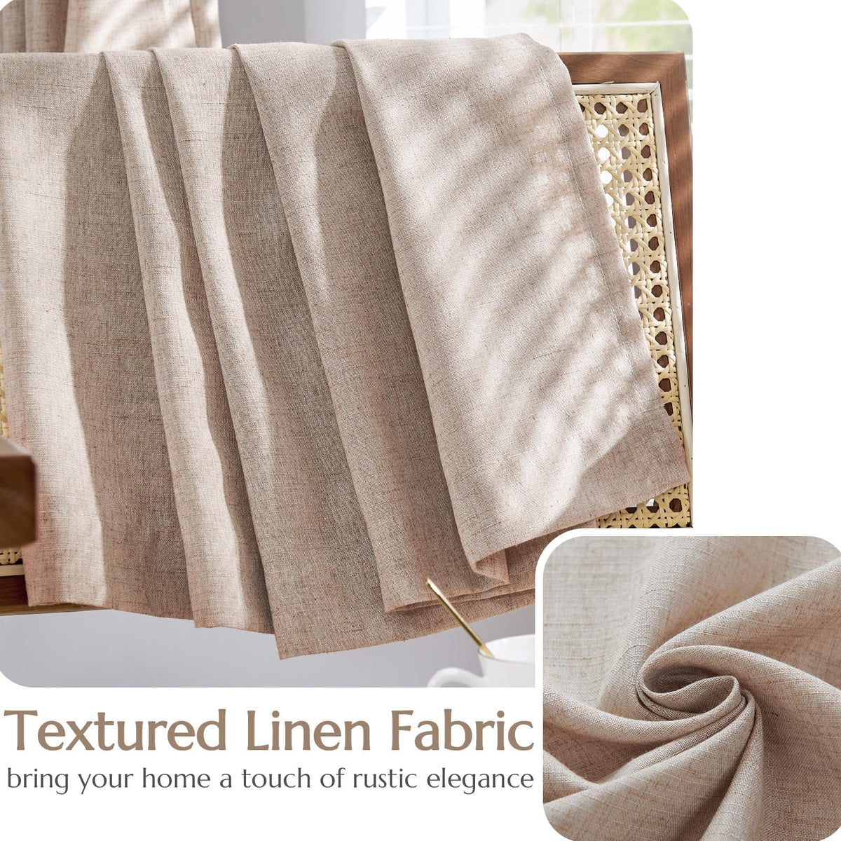 Linen Curtains 84 Inch Length Light Filtering with Lined 2 Panels T97472