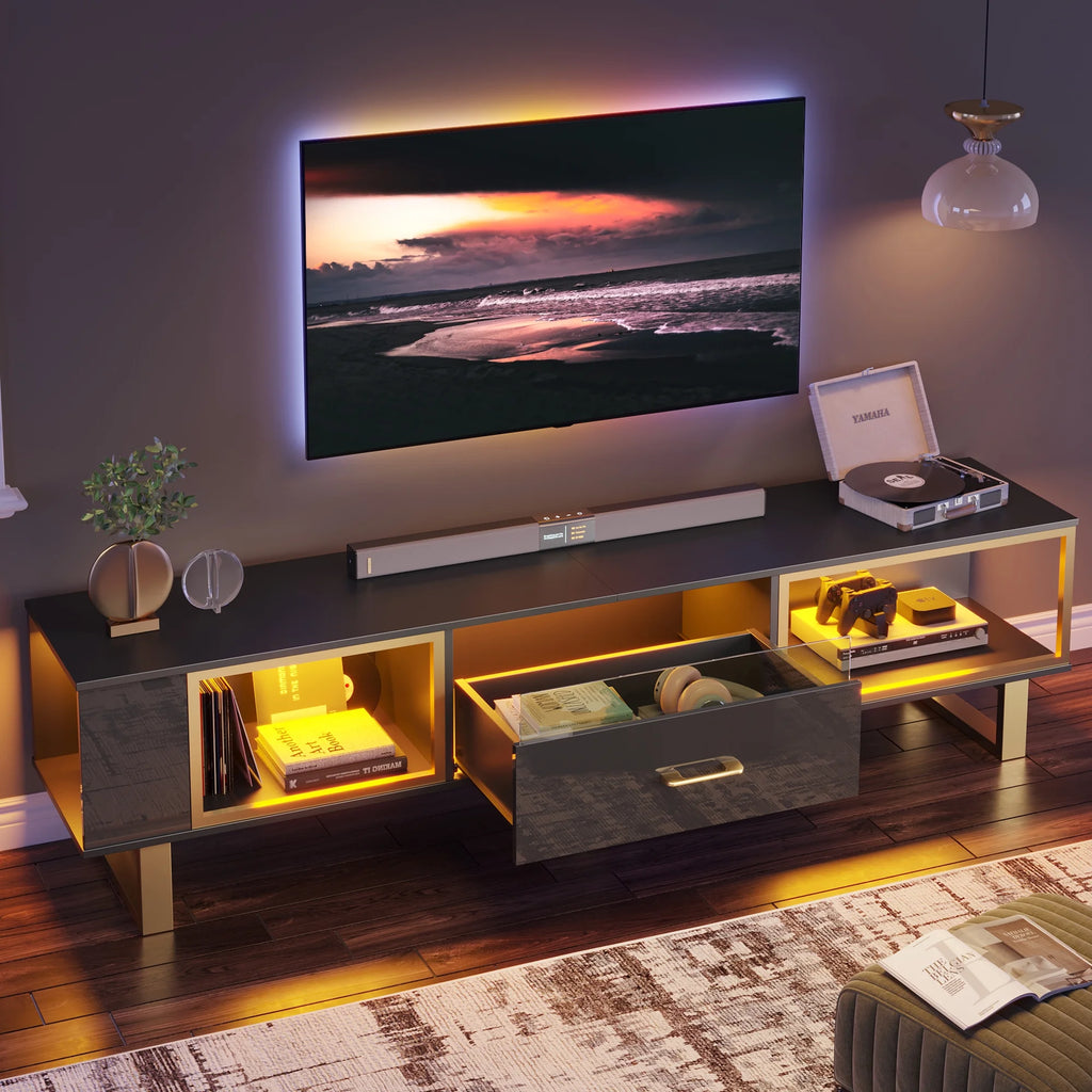 Black & Gold High Gloss TV Stand with Drawer Y73764