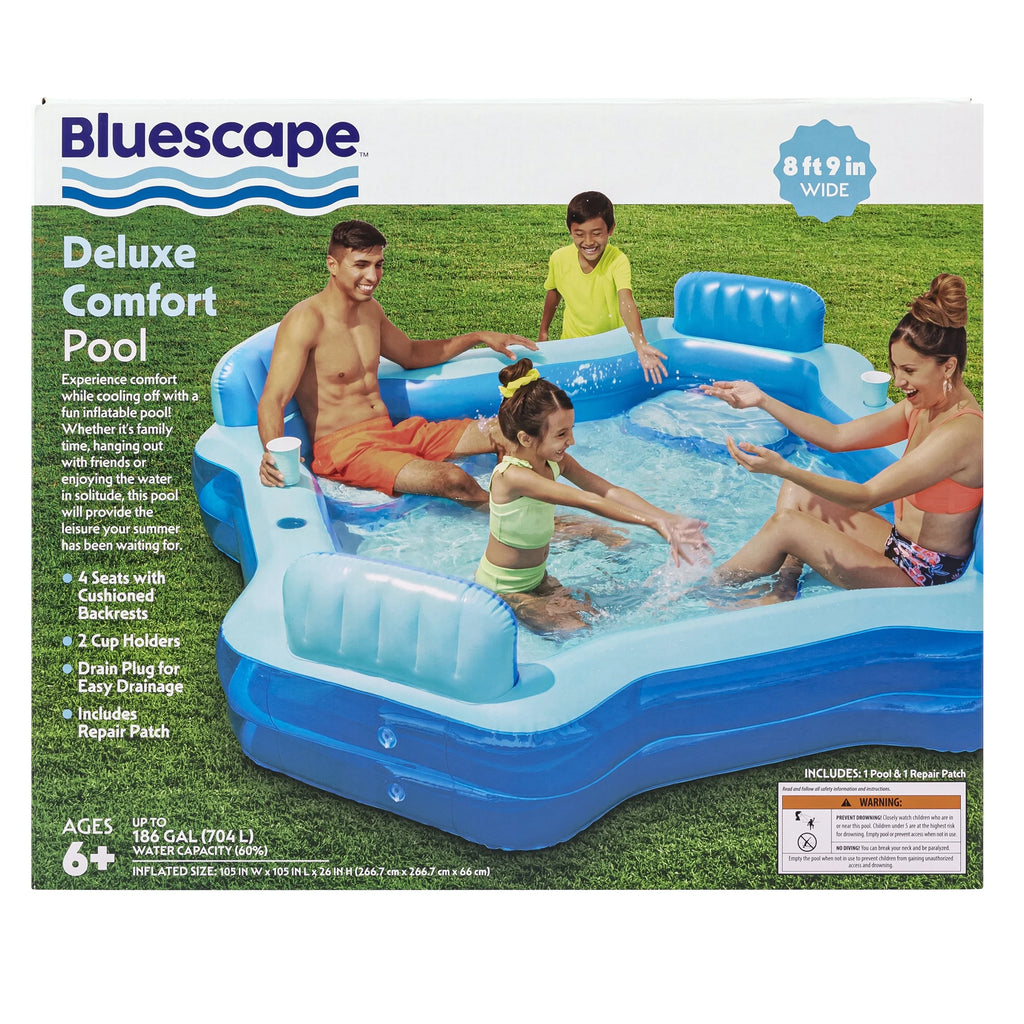 Blue Inflatable Family Swimming Pool 4 Seats Square V6998