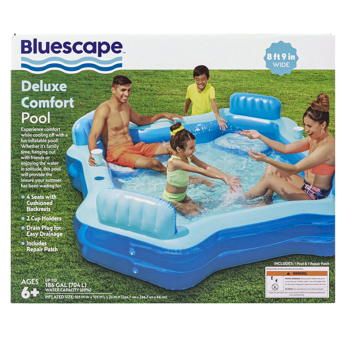 Blue Inflatable Family Swimming Pool 4 Seats Square V6998