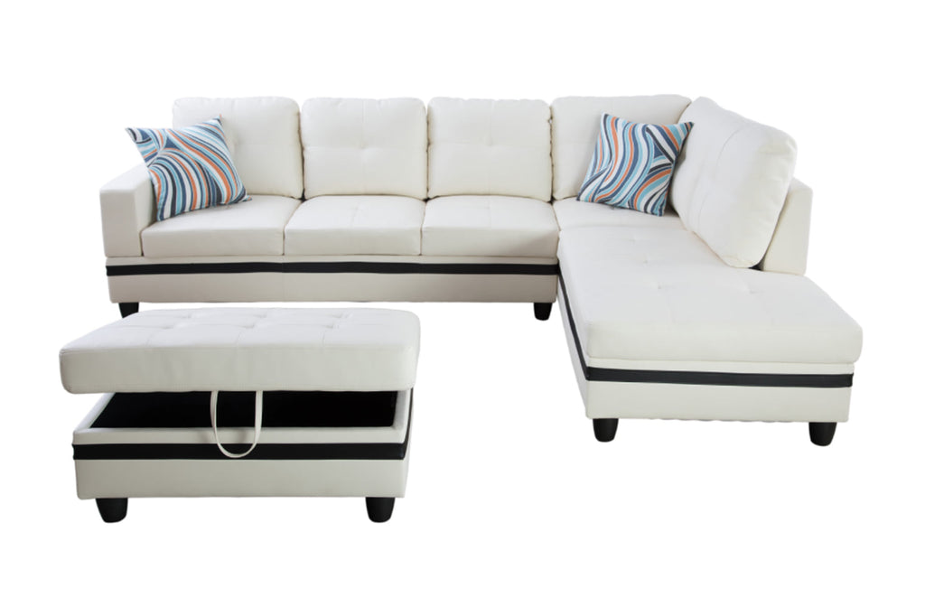 Black&White Leather Sectional Sofa Set with Storage Ottoman and Matching Pillows I7773