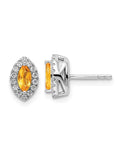 Citrine Halo Earrings in 14K White Gold with Lab-Grown Diamonds V2448