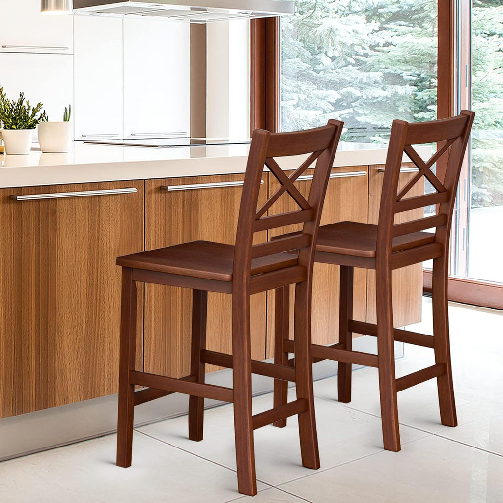 Set of 2 25'' Counter Height Bar Stools with Wooden Backrest R5913