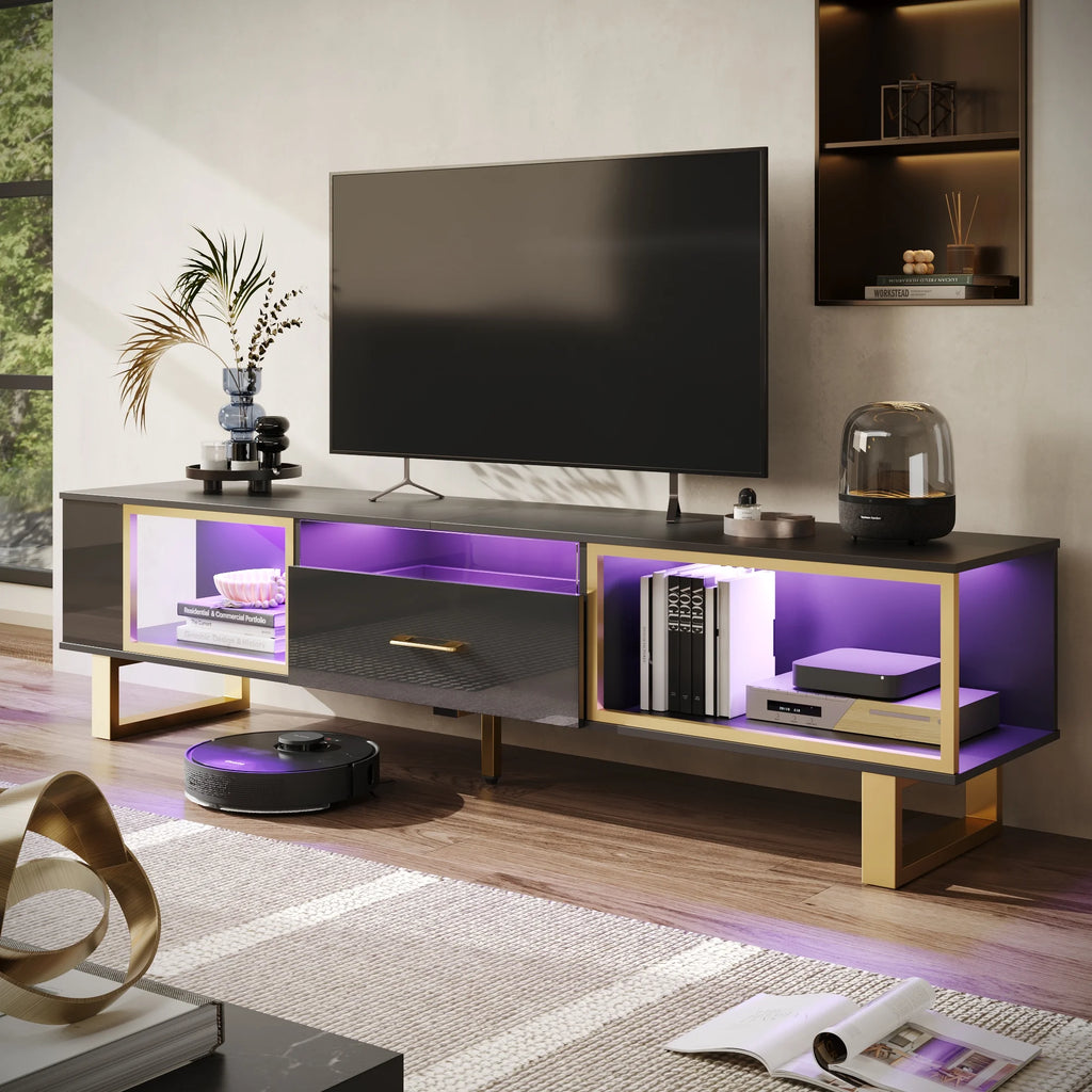 Black & Gold High Gloss TV Stand with Drawer Y73764