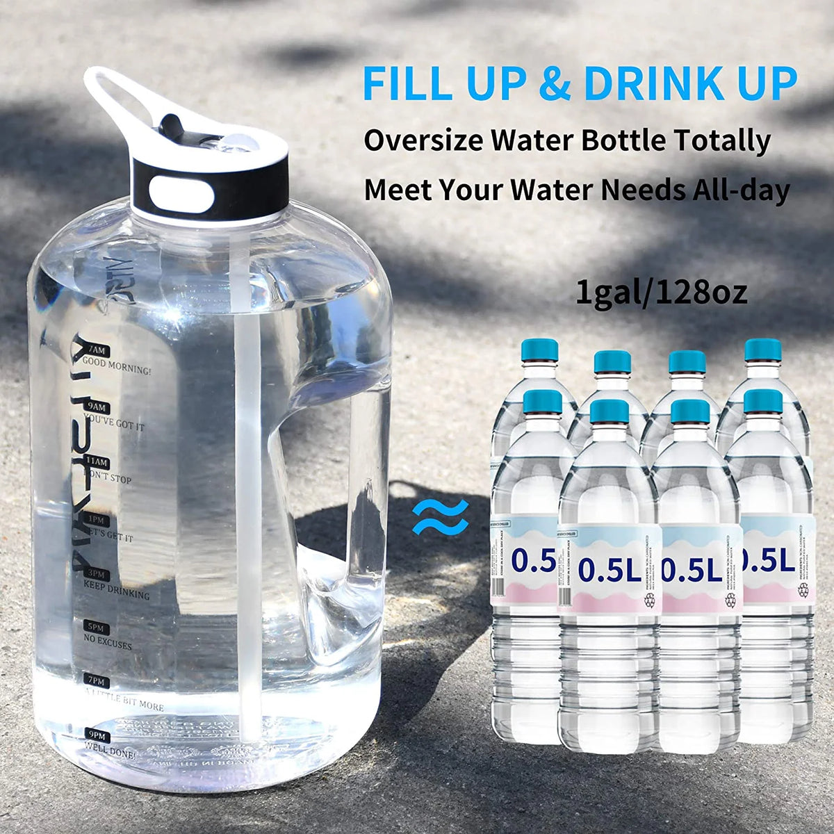 128 Oz Water Bottle with Straw and Time Marker, BPA Free Z985