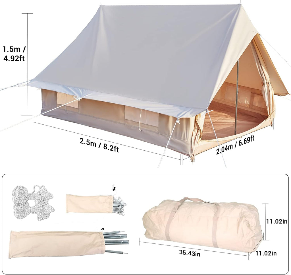Canvas Glamping Tent Rainproof for 4 Person with Windows N1505