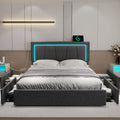 Dark Grey Queen Size Upholstered Platform Bed with 4 Storage Drawers O779080