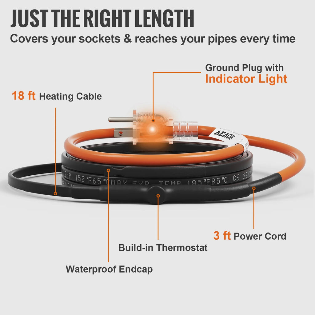 18-feet 5W/ft Self-Regulating Pipe Heating Cable D166186