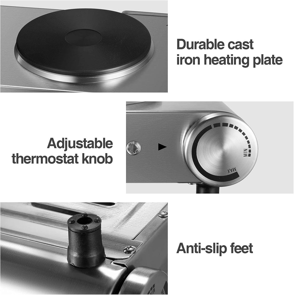 1800W Portable Electric Double Burner Hot Plate with Stainless Steel Cooktop X56682