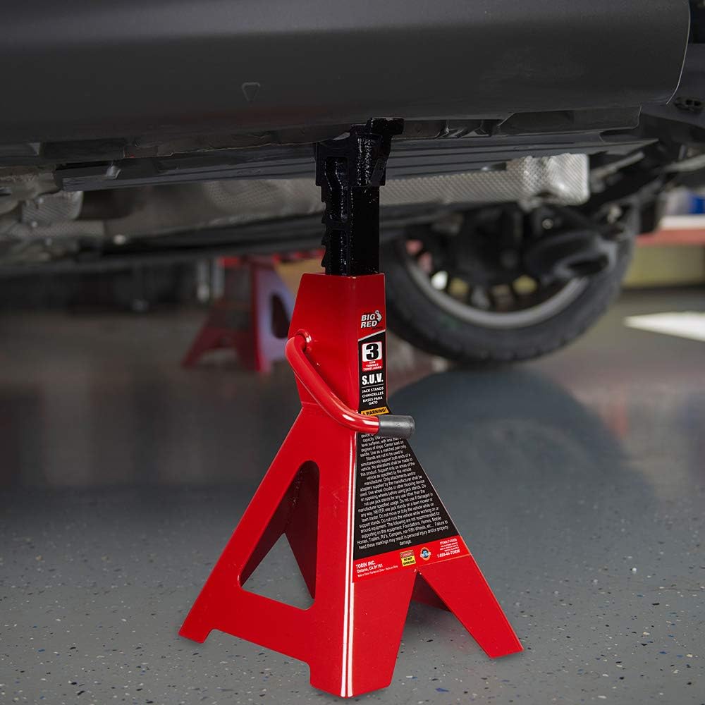 3 Ton Steel Jack Stands, Red, Pack of 2 D58404