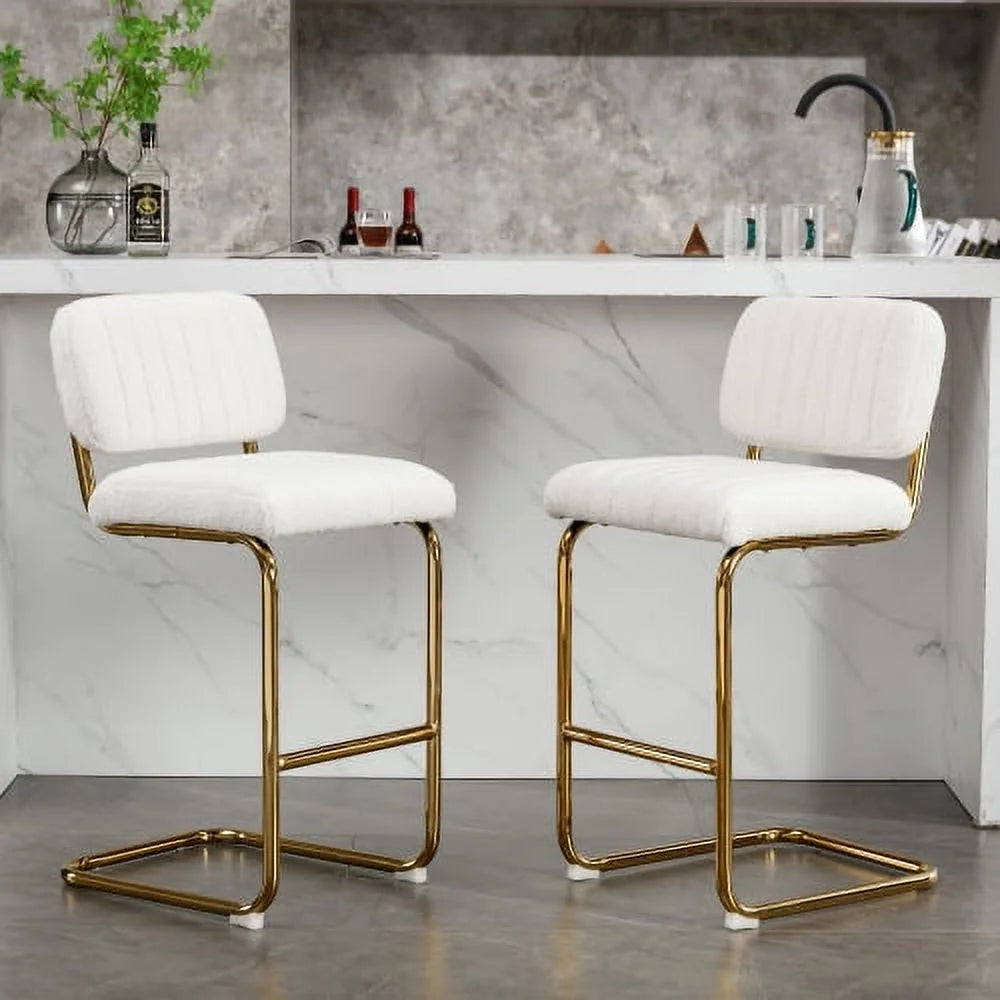 Ivory Boucle Fabric Counter Height Bar Stools Set of 2 L2560